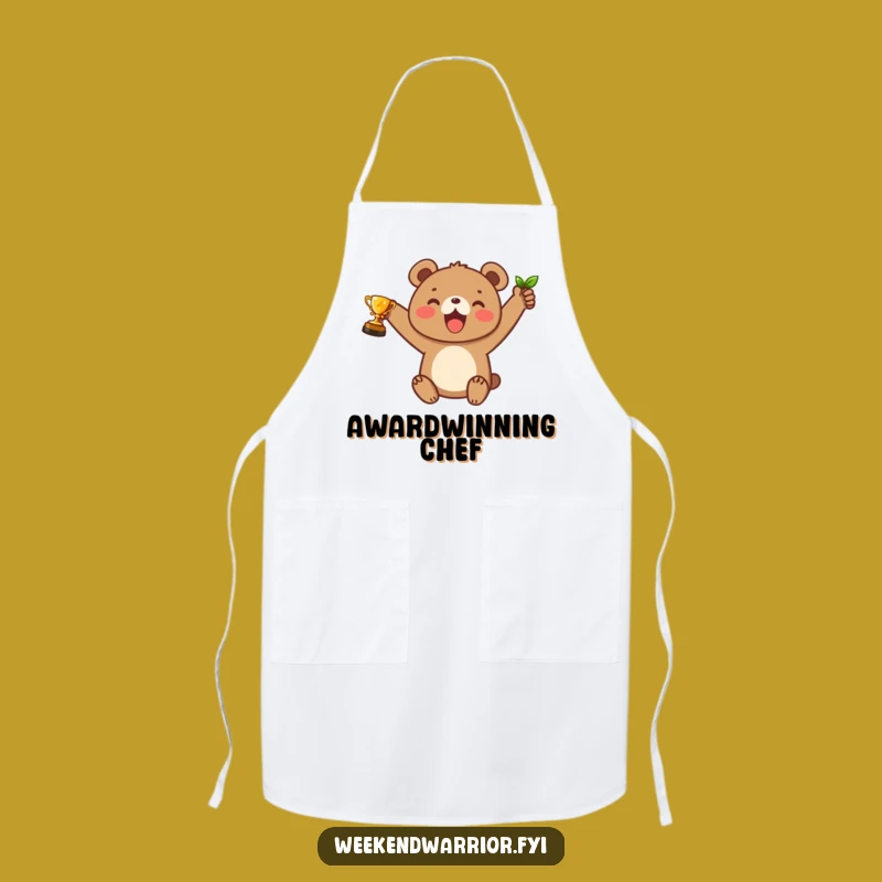 Funny Bear Cub Trophy Apron: Chef's Joyful Winner Kitchen Gift