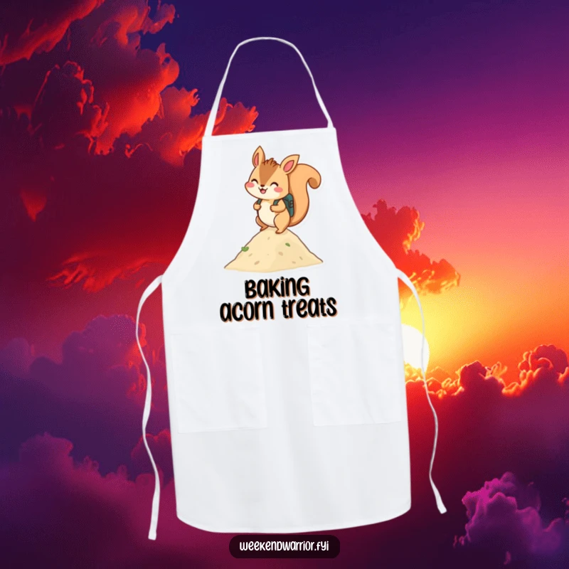 Funny apron: A smiling squirrel with a backpack climbing a hill, ready for culinary or creative journeys.