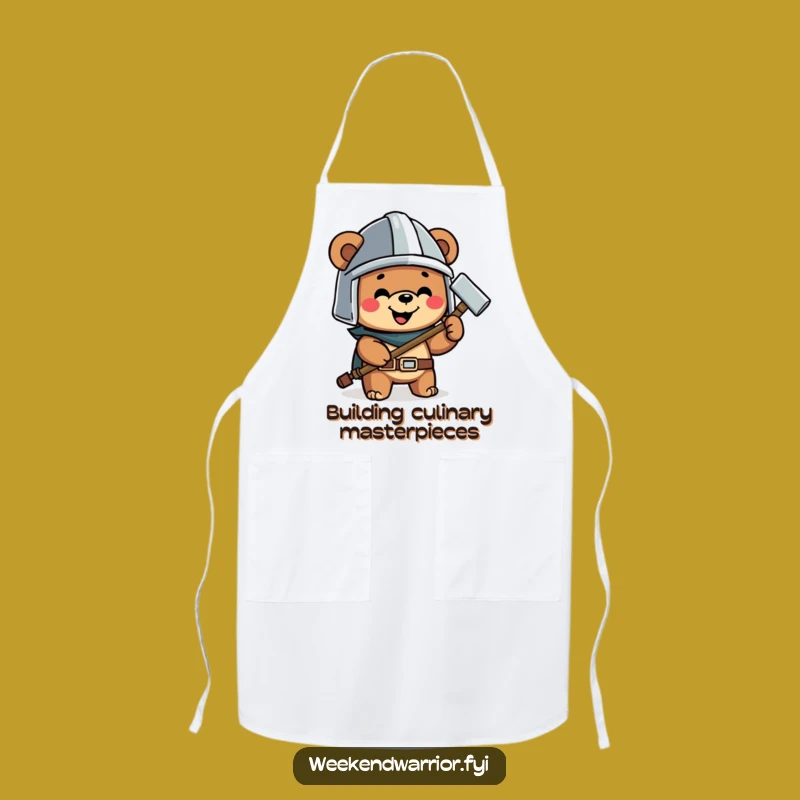 Funny Bear Hammer Apron a Happy Builder Character Kitchen Essential
