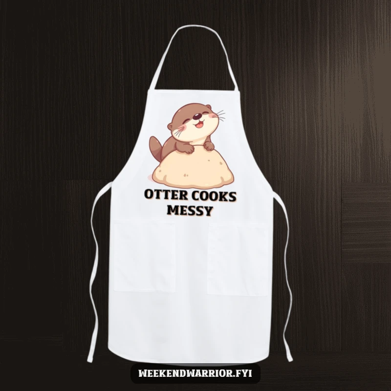 Funny otter apron depicting a playful otter gleefully performing a headbutt dive into a soft mound, ideal for chefs who love fun.