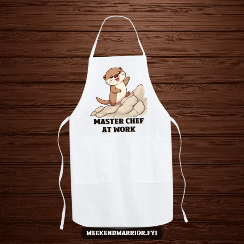 Funny apron featuring a happy otter scaling a rock, ready to tackle any culinary challenge with a smile.