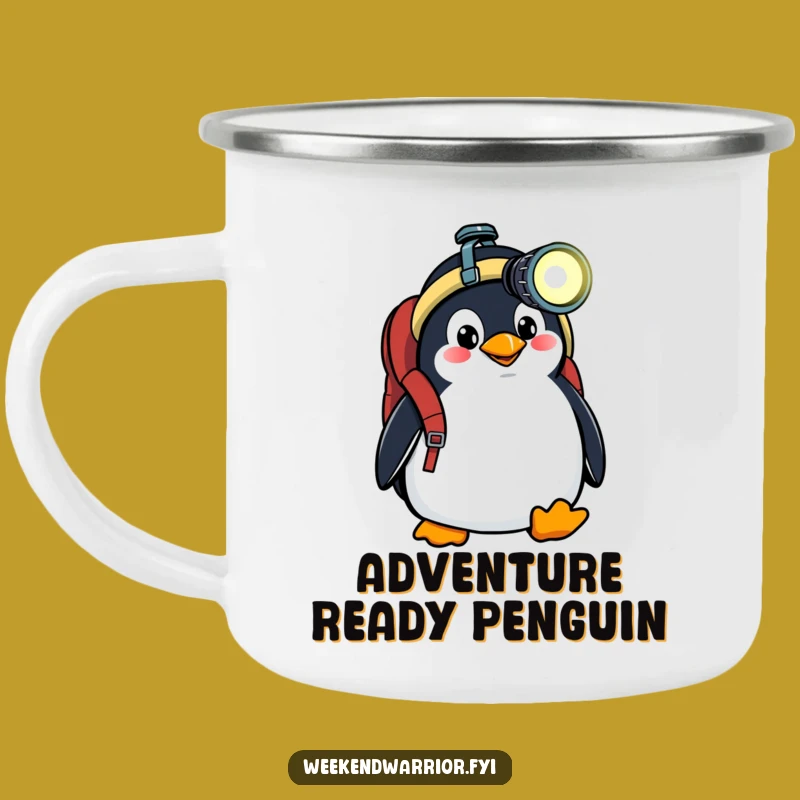 Funny Penguin Camp Mug: Explorer Humor for Outdoor Adventures