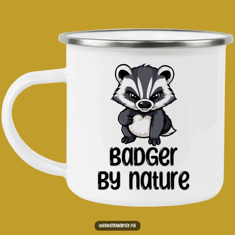 Funny Determined Badger Camping Mug: Adventure with Grit and Glee