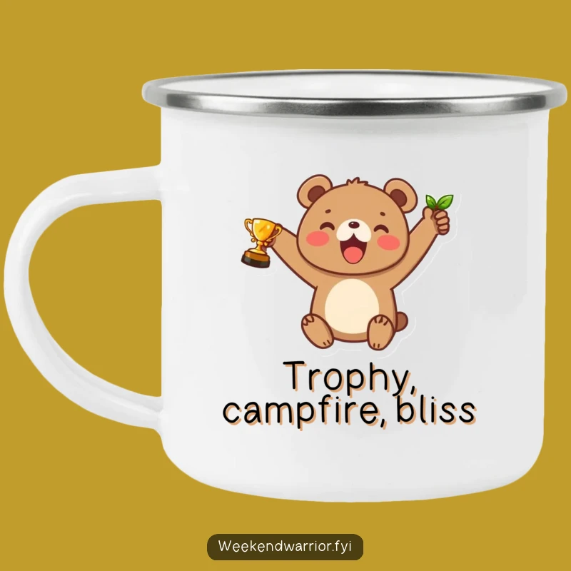 Funny Bear Cub Trophy Camping Mug: Joyful Winner Outdoor Gift