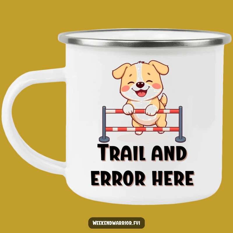 Funny Giggling Dog Camping Mug: Hilarious Outdoor Adventure Obstacle Course Gift