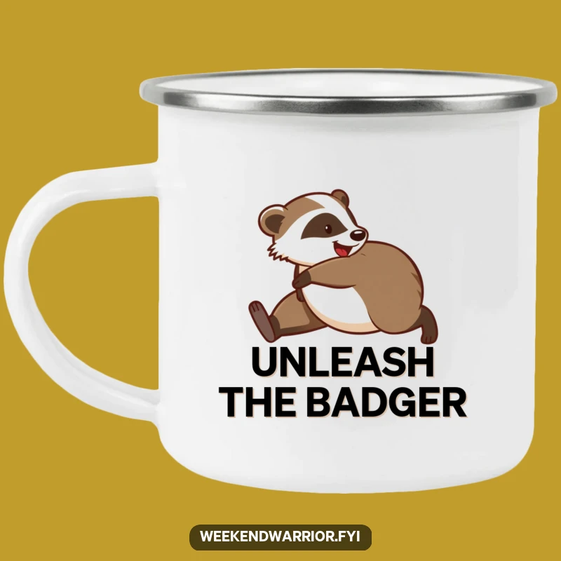 Funny Badger Campfire Mug: Morning Jog Humor Under the Stars