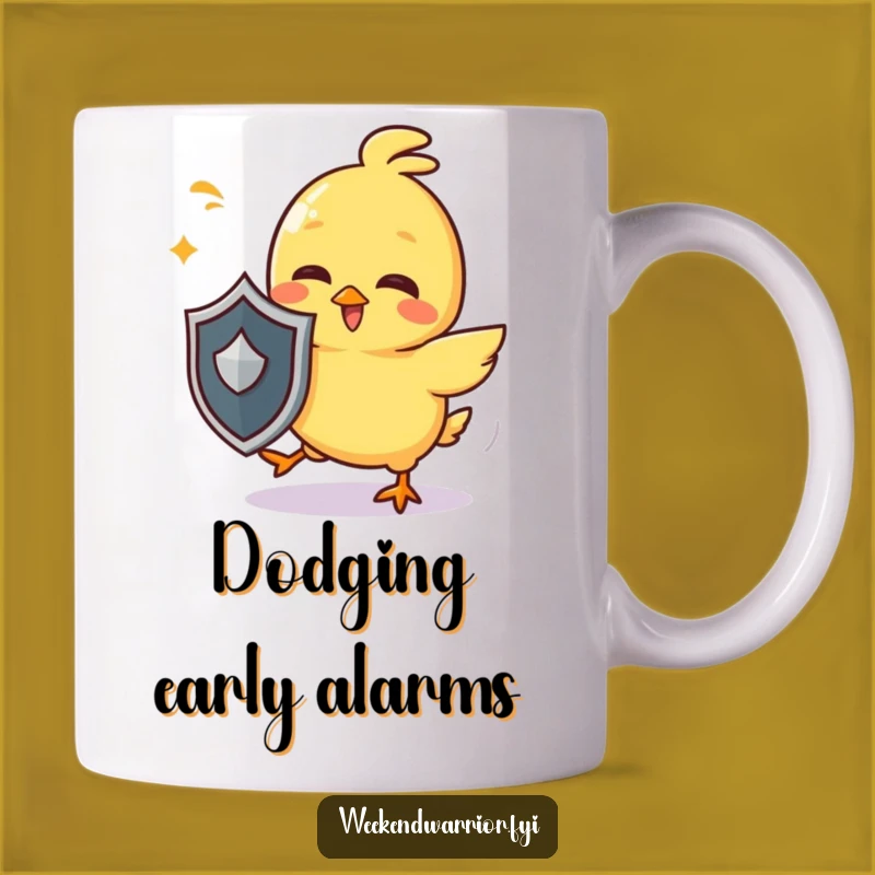 Funny Chick Shield Mug - Playful Dodging Humor Gift!