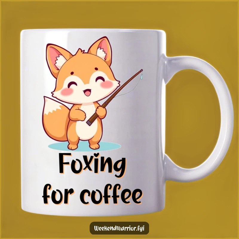 Funny Fox Mug: Exciting Fishing Adventure with Kawaii Fox, Perfect Gift