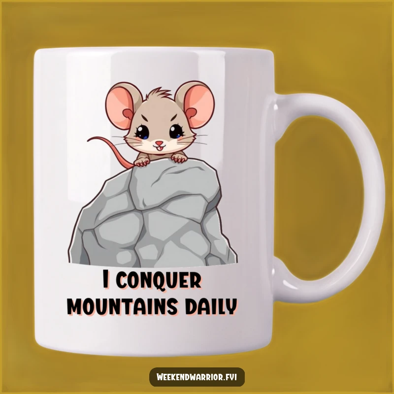 Funny Mouse Rock Climbing Mug: Brave Explorer Gift for Adventurers
