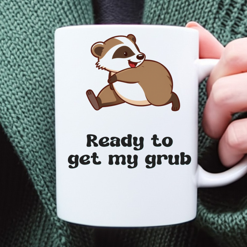 Badger Morning Jog Mug Playful Animal Coffee Cup 