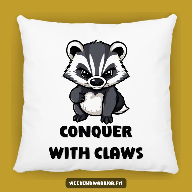 Funny Determined Badger Pillow: Snuggle Up with Spirited Humor