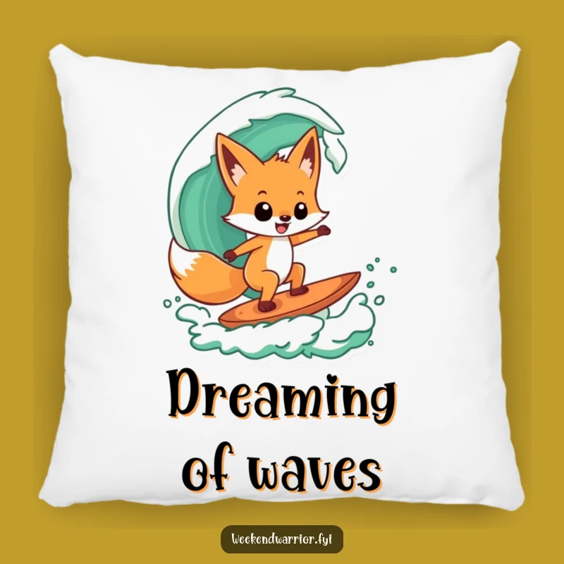 Funny Fox Surfer Pillow: Cozy Comfort, Cool Wave Design, Adorable Gift
