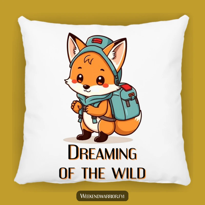 Funny Fox Pillow: Cozy fun with a playful camper fox, a delightful funny gift.