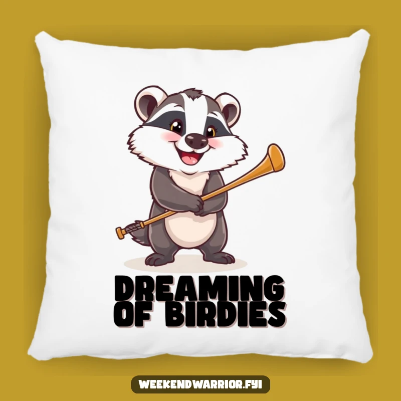 Funny Golf Badger Pillow - Cozy Determined Golfer Cushion Gift