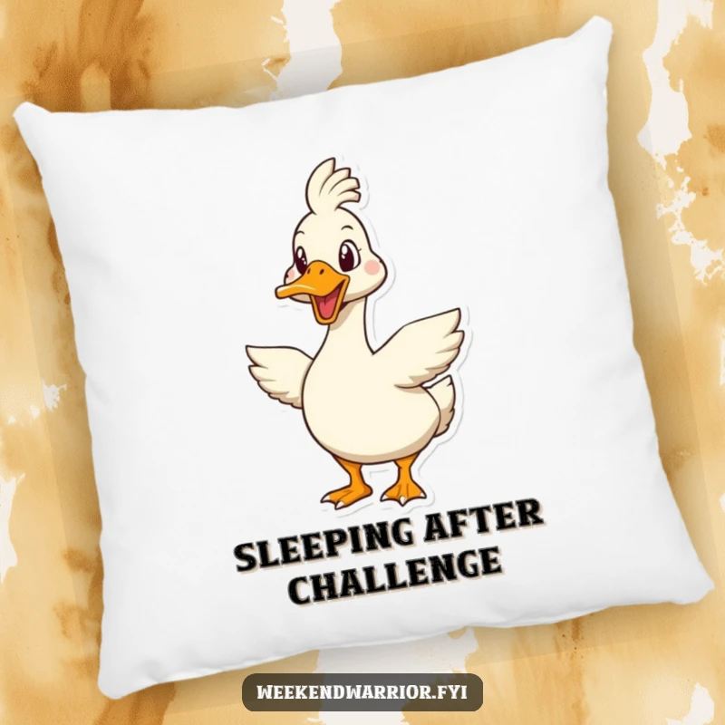 Funny goose pillow featuring a determined goose character ready for a tough challenge, offering comfort and a humorous vibe.