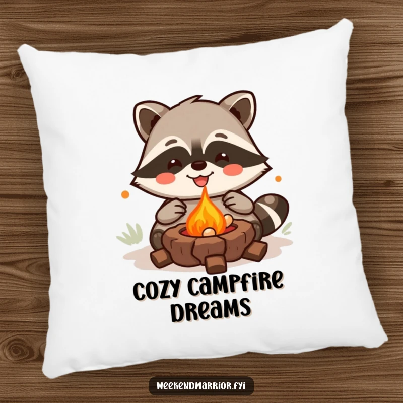 Funny Kawaii Raccoon Pillow with a joyful grilling character, offering soft, humorous comfort. Ideal funny gift.