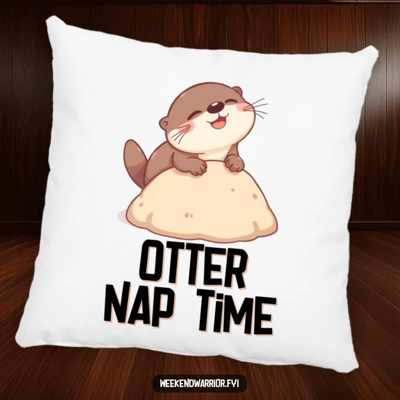 Funny otter pillow showing a playful otter gleefully performing a headbutt dive into a soft mound, providing humorous comfort and cheer.