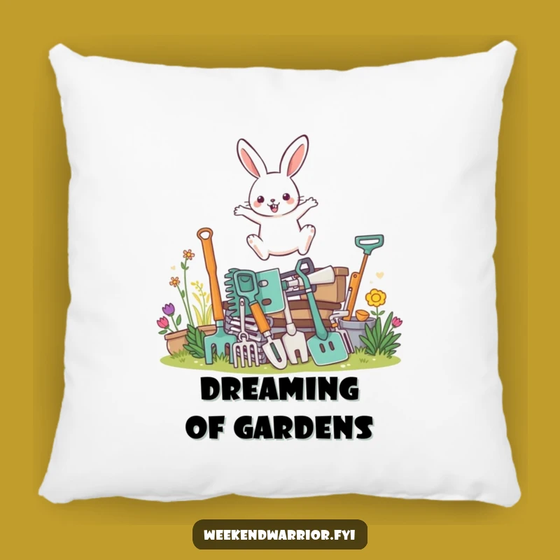 Funny Rabbit Gardener Pillow: Cozy Comfort, Humorous Leaping Design, Cute Gift