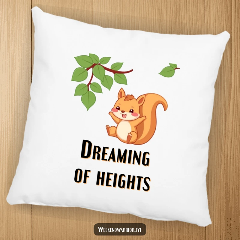 Funny Squirrel Pillow with a squirrel swinging from a vine with a grin, adding playful comfort.