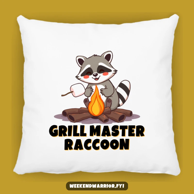 Funny Raccoon Campfire Pillow: Cozy & Hilarious Treat Companion Gift