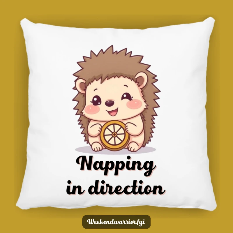 Funny Happy Hedgehog Compass Pillow - Cozy Woodland Cushion Gift