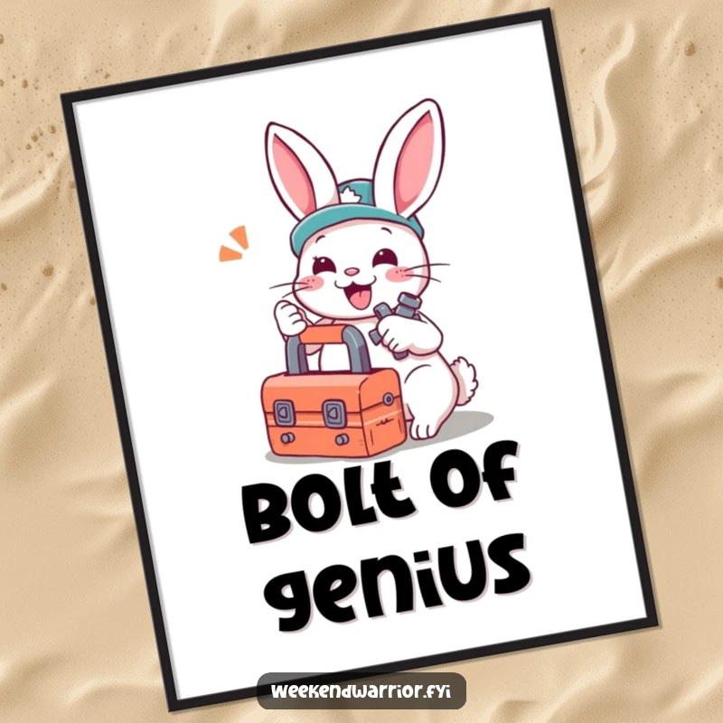 Funny digital art: A playful rabbit with a toolbox gleefully tightening a bolt, ready for digital display.