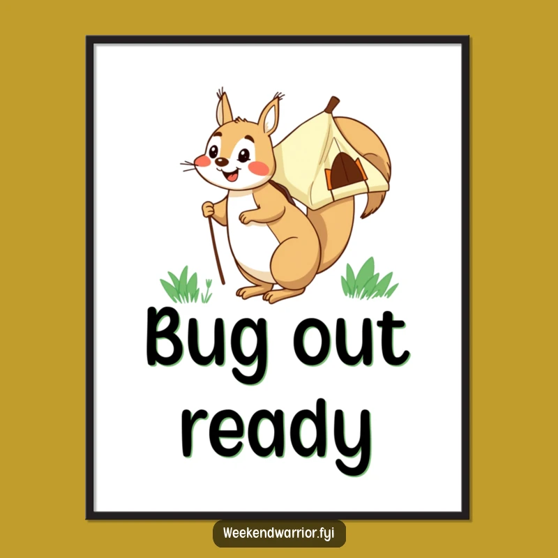 Funny Squirrel Tent Adventure Digital Print: Hilarious Wall Art Gift