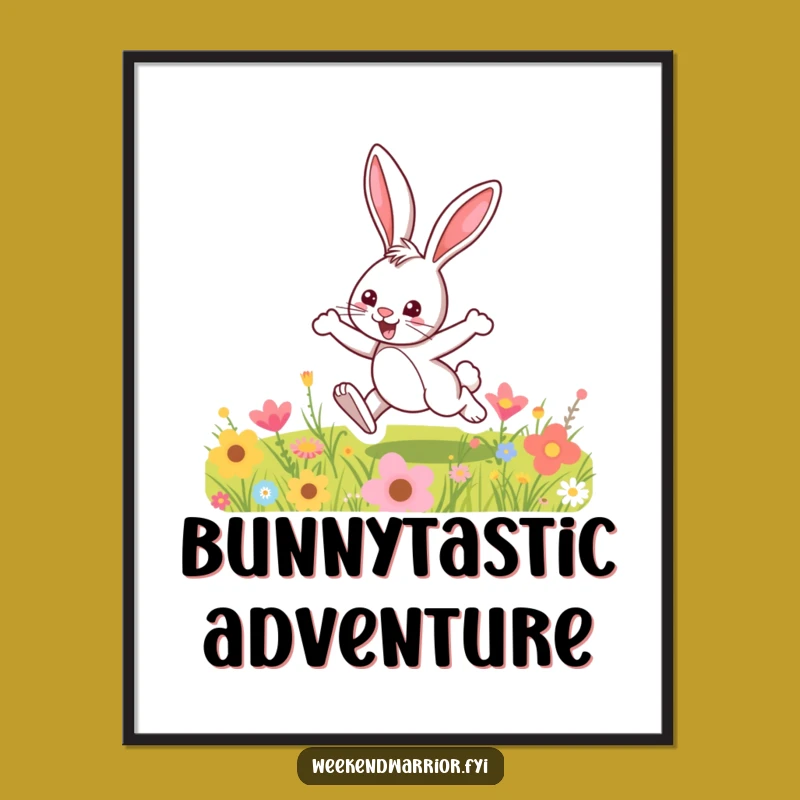 Funny Bunny Meadow Digital Art: Vibrant Springtime Decor