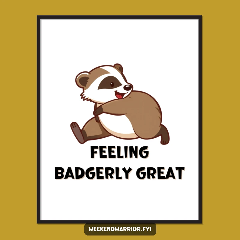 Funny Badger Jogging Digital Print: Instant Wall Art with Morning Cheer