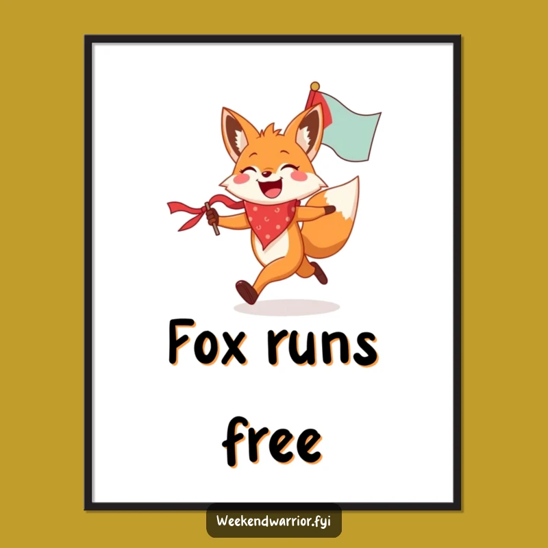 Funny Fox Running Flag Digital Art Print - Joyful Freedom Art