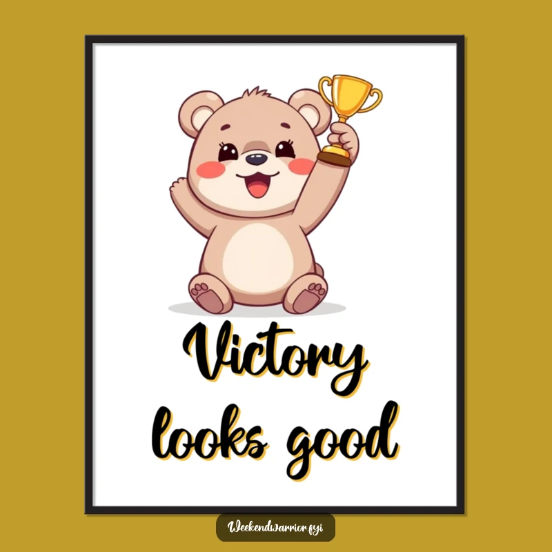 Funny Bear Cub Trophy Digital Art: Instant Victory Cub Download, Great Gift