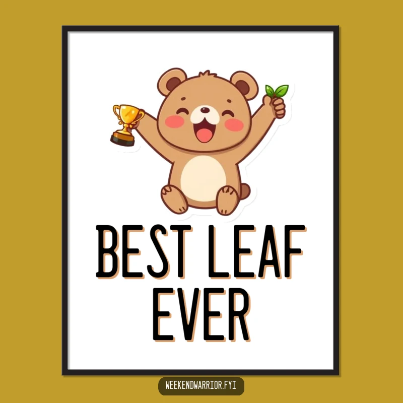 Funny Bear Cub Trophy Digital Art: Joyful Champion Wall Decor Gift