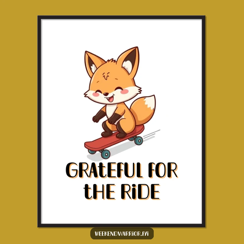 Funny Cheerful Fox Skateboarder Digital Art - Instant Wild Fun for Walls