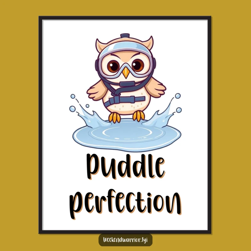 Funny Diving Owl Digital Art: Whimsical Character Print