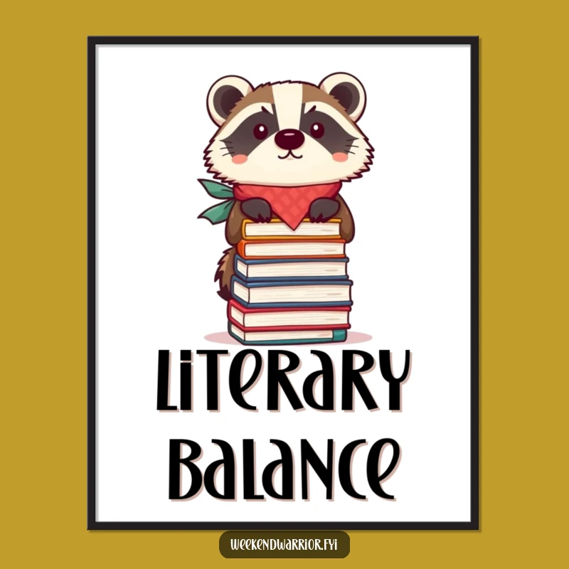 Funny Focused Badger Digital Art: Intellectual Character Print