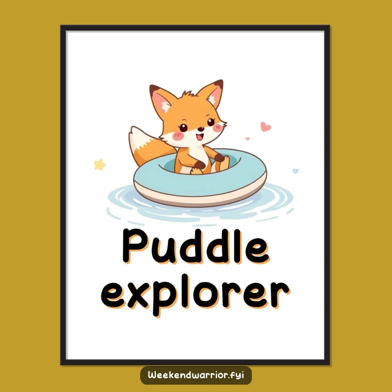 Funny Fox Raft Puddle Digital Art: Instant Cheerful Fox Download, Fun Gift