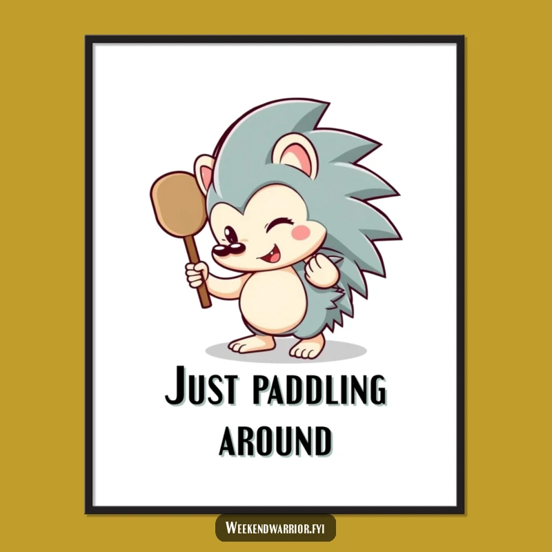 Funny Hedgehog Paddle Digital Art: Instant Hilarious Wall Decor Download