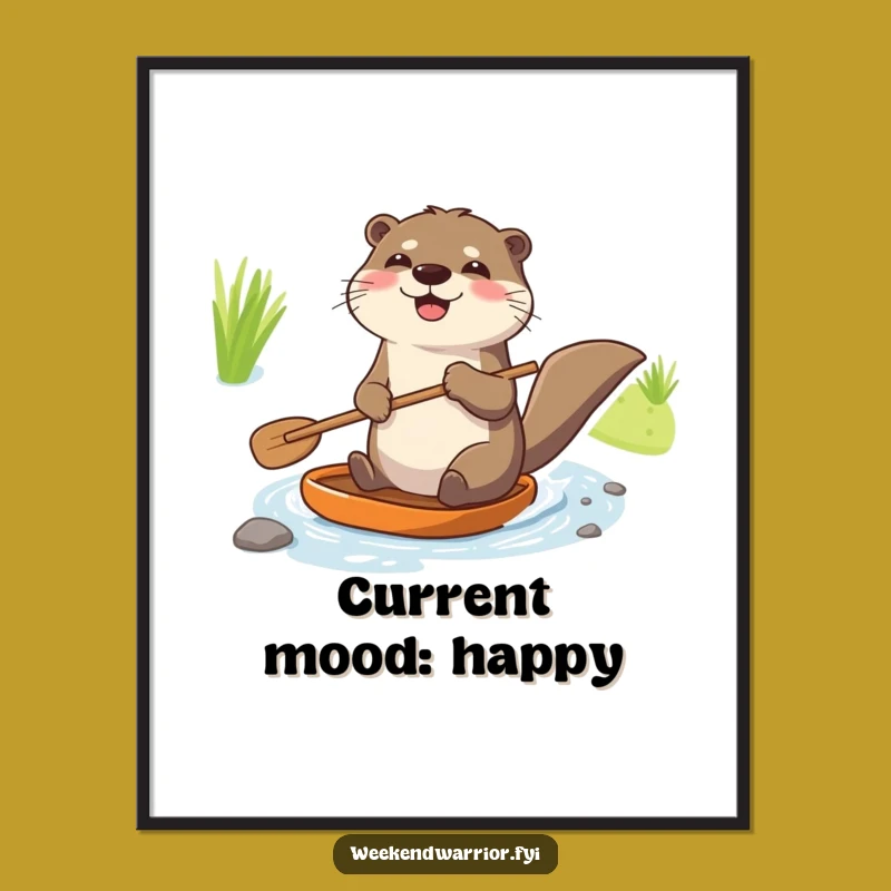 Funny Joyful Otter Digital Art: Enthusiastic Character Print