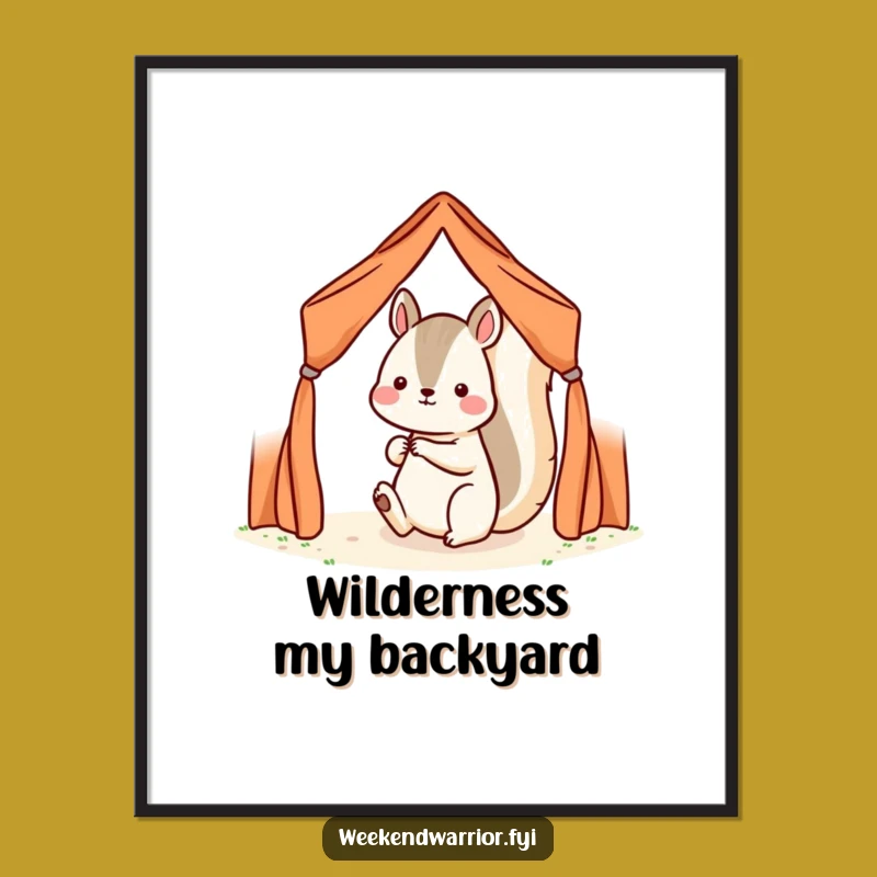 Funny Kawaii Squirrel Digital Art - Determined Tent Setup Humor Gift Download