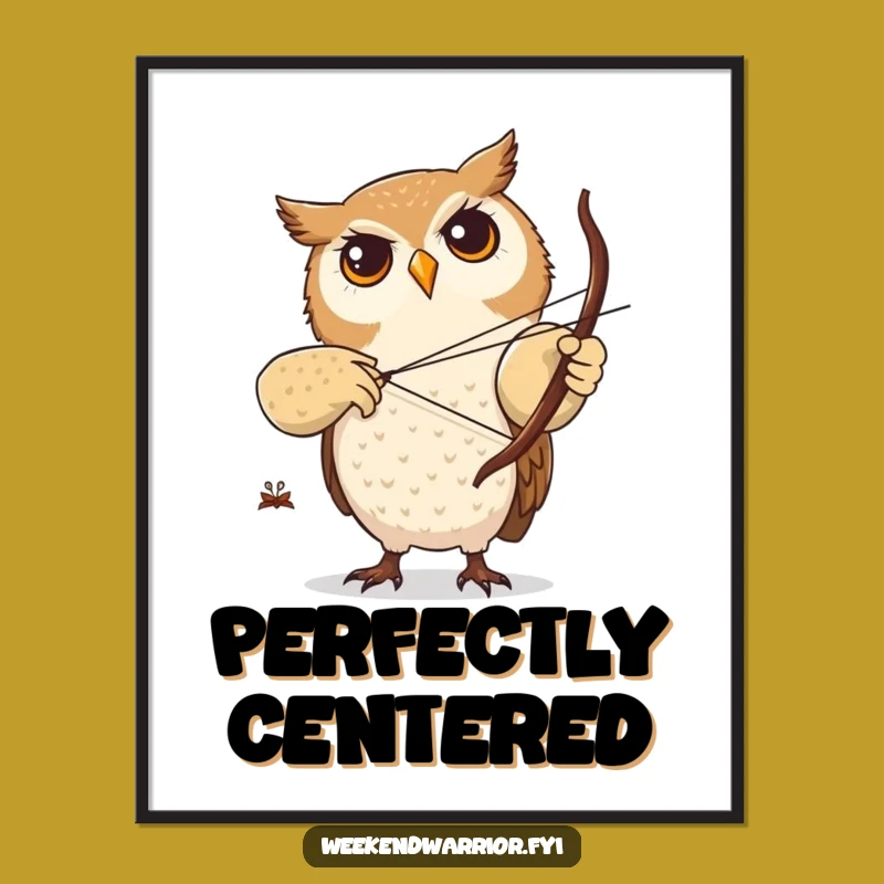 Funny Owl Archery Digital Art: Focused Archer Wall Decor Gift