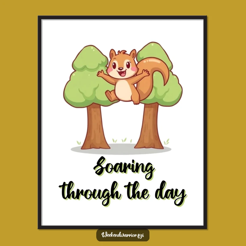 Funny Squirrel Digital Art: Joyful leap print, vibrant and humorous home decor.