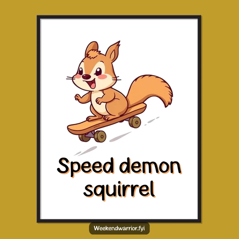Funny Squirrel Skateboarder Digital Art Print: Hilarious Downloadable Wall Decor Gift