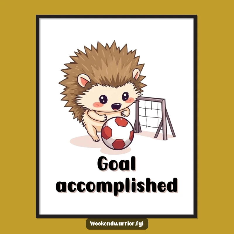 Funny Hedgehog Goal Digital Art: Instant Determined Critter Decor, a Perfect Funny Gift