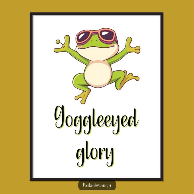 Funny Frog Jump Art Print - Hilarious Goggle Frog Digital Gift