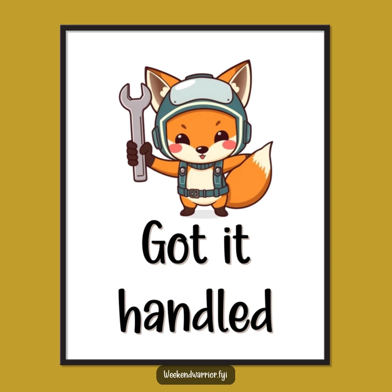 Funny Determined Fox Mechanic Digital Art - Hilarious Printable for Workshop Decor