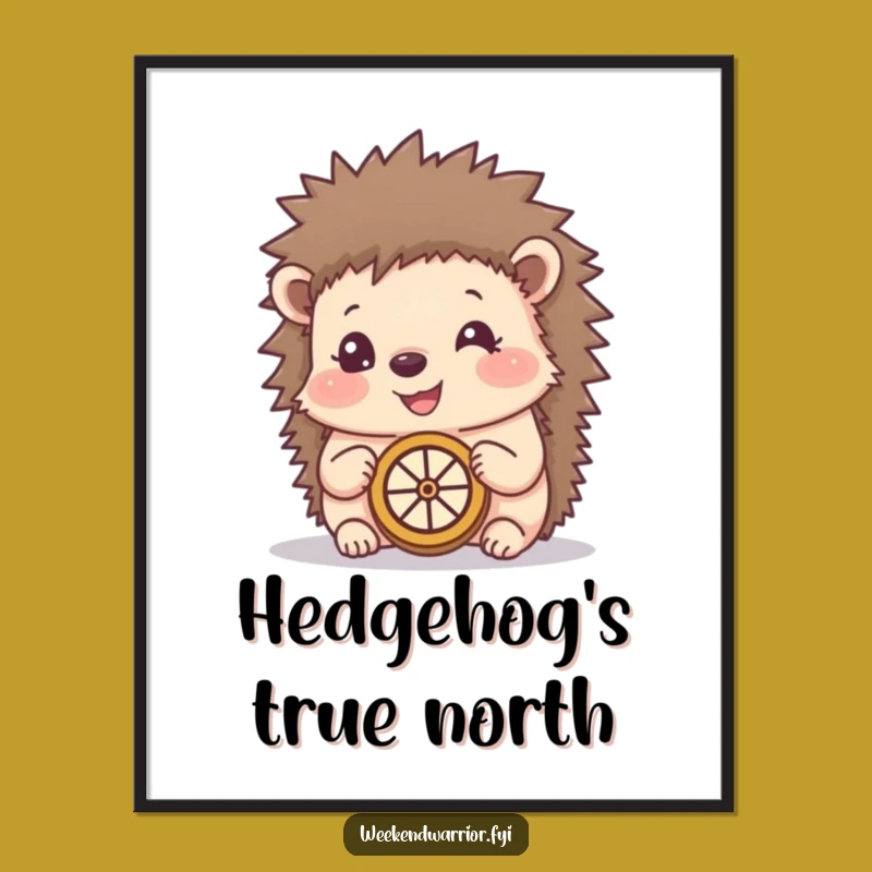 Funny Happy Hedgehog Compass Digital Art - Whimsical Hedgehog Printable Gift