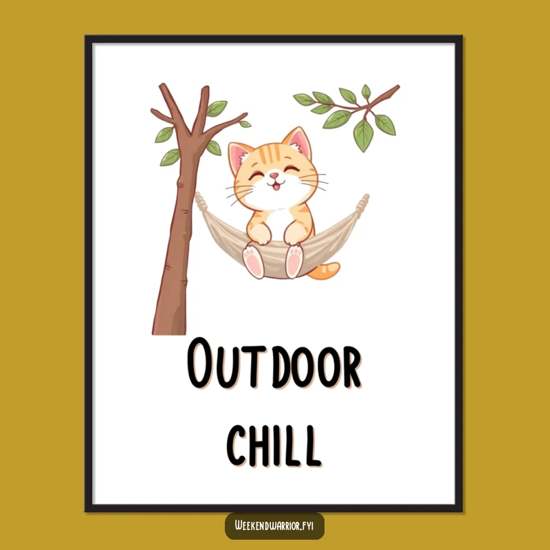 Funny Kawaii Cat Hammock Digital Art: Relaxing Feline Scene for Instant Joy