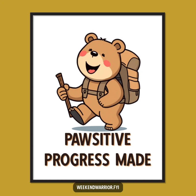 Funny Bear Uphill Adventure Digital Print: Hilarious Wall Art Gift