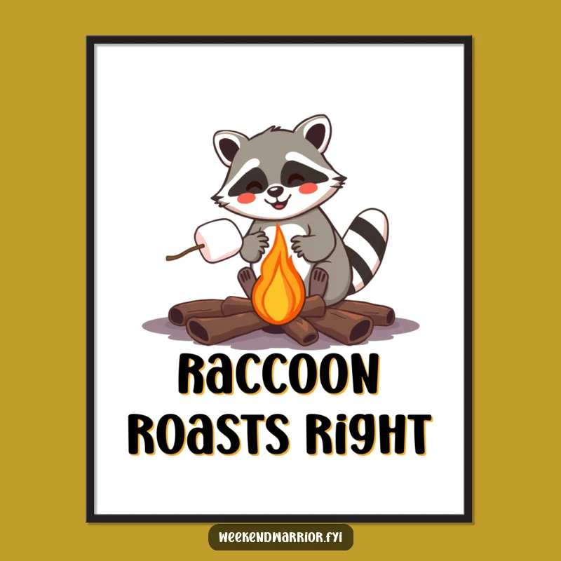 Funny Raccoon Campfire Digital Print: Hilarious Cozy Wall Art Gift