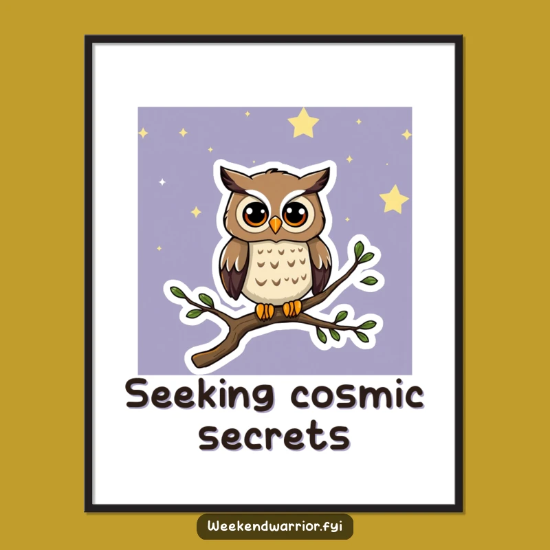 Funny Curious Owl Digital Art: Enchanting Night Sky Decor